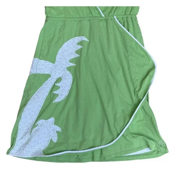 Tori Richard Womens Hawaiian Y2K Faux Wrap Dress Green White Palm Tree L - Picture 3 of 8